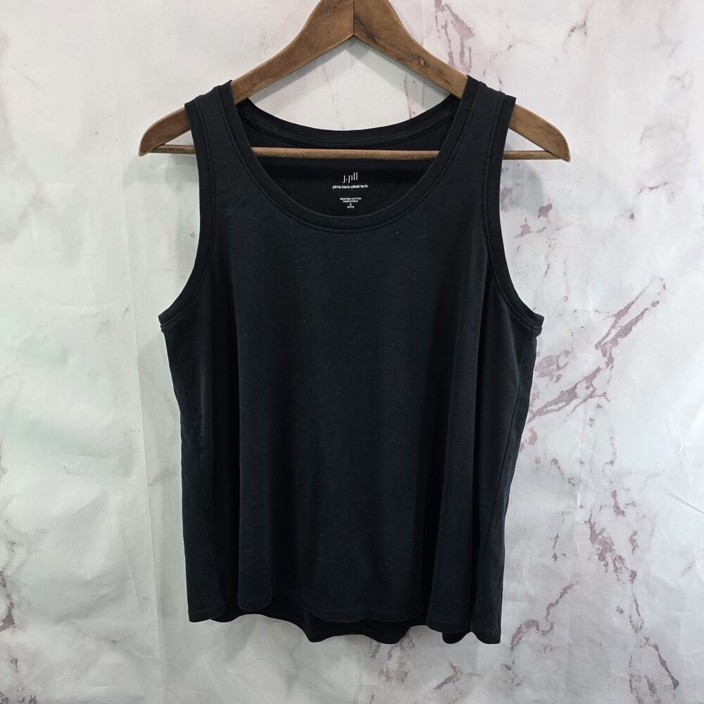 J Jill Shirt Womens Small Petite Tank Top Black Pima Back Pleat Scoop Neck Tee T